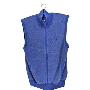 Polo Ralph Lauren Mens L Full Zip Vest Light Blue Textured Knit Pima Cotton Golf